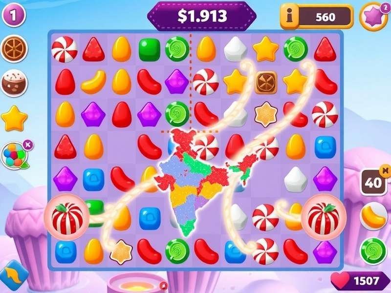 Candy Bonanza gameplay screenshot showing colorful candies and Indian sweets